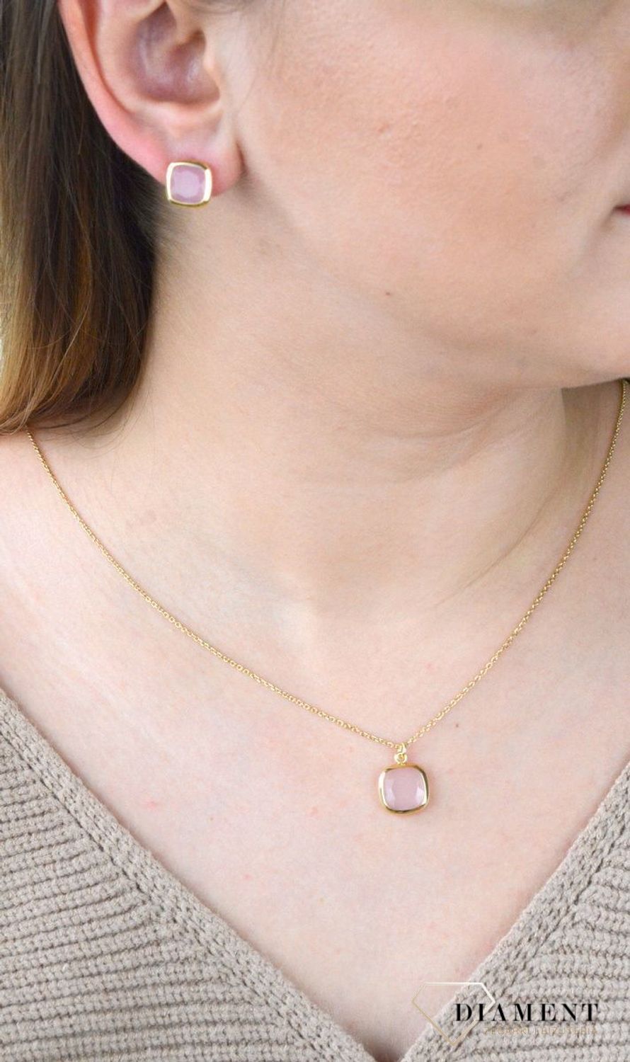 Pozłacany Naszyjnik Dall'acqua Sublime Kwarc Różowy 925 DIAMENT DIA-NSZ-5545-925.jpg