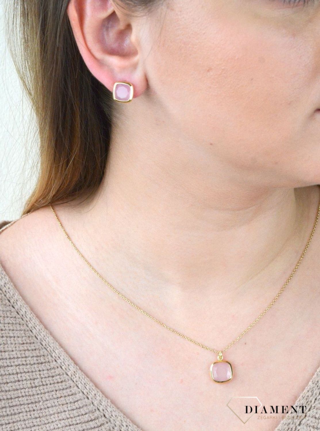Pozłacany Naszyjnik Dall'acqua Sublime Kwarc Różowy 925 DIAMENT DIA-NSZ-5545-925.jpg