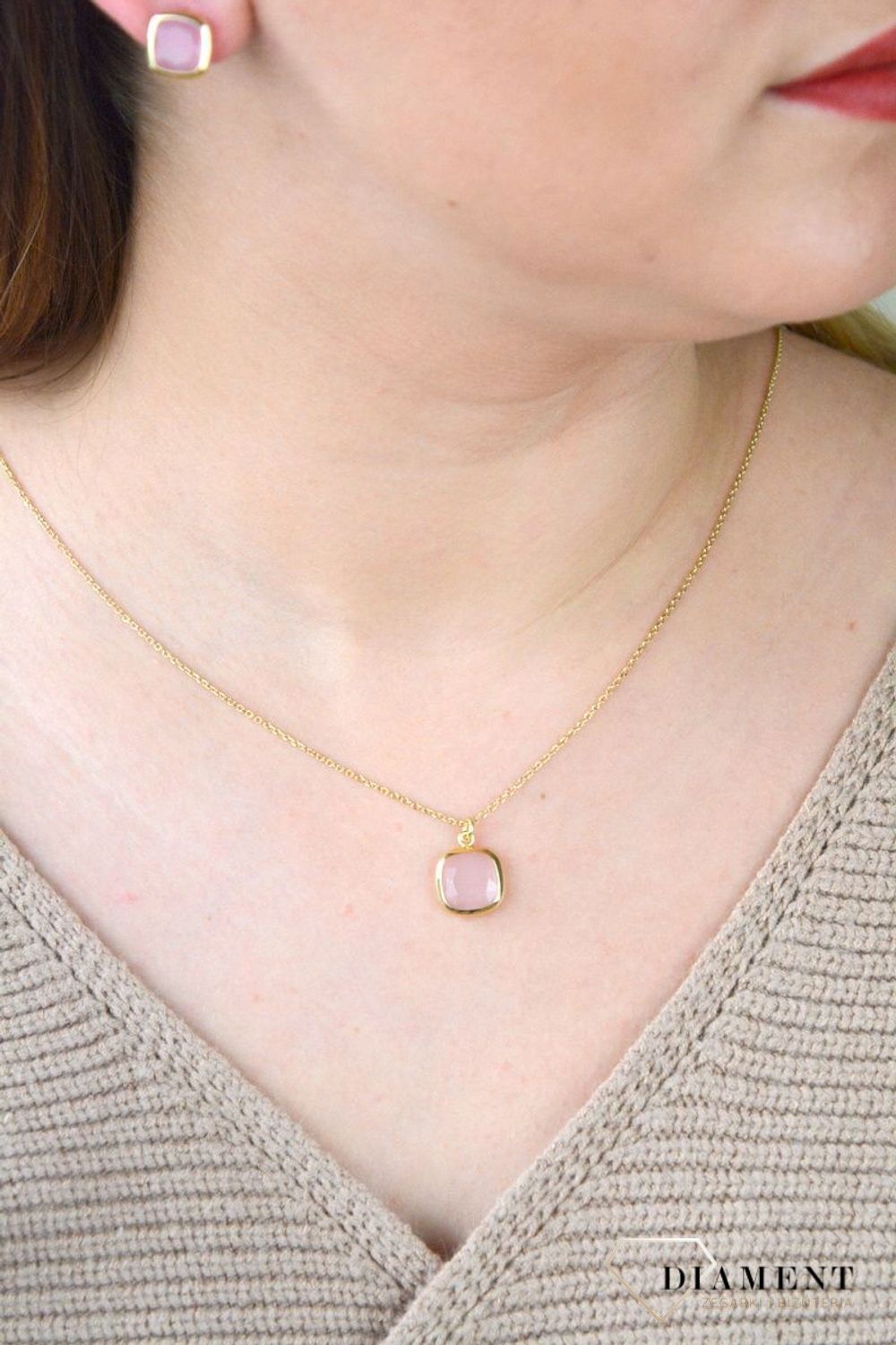 Pozłacany Naszyjnik Dall'acqua Sublime Kwarc Różowy 925 DIAMENT DIA-NSZ-5545-925.jpg