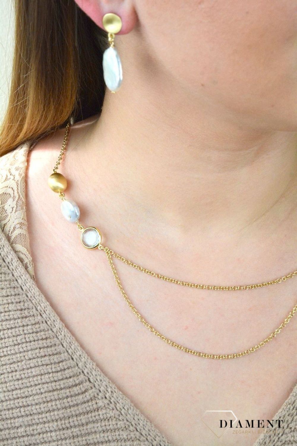 Pozłacany Naszyjnik Dall'acqua Sublime Perła i Topaz 925 DIAMENT DIA-NSZ-5550-925.jpg