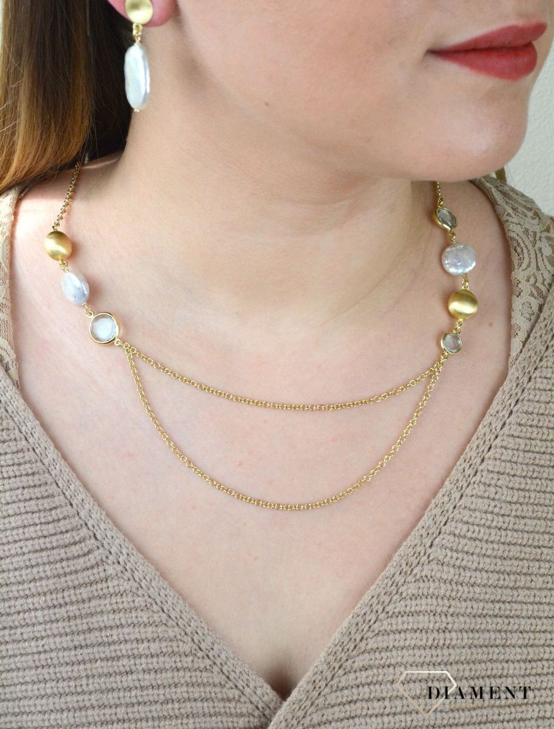 Pozłacany Naszyjnik Dall'acqua Sublime Perła i Topaz 925 DIAMENT DIA-NSZ-5550-925.jpg