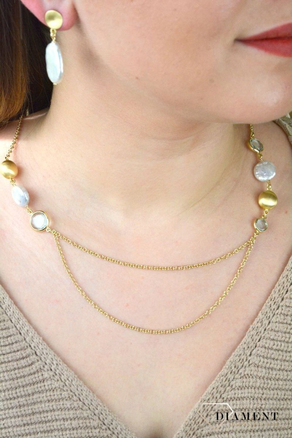 Pozłacany Naszyjnik Dall'acqua Sublime Perła i Topaz 925 DIAMENT DIA-NSZ-5550-925.jpg