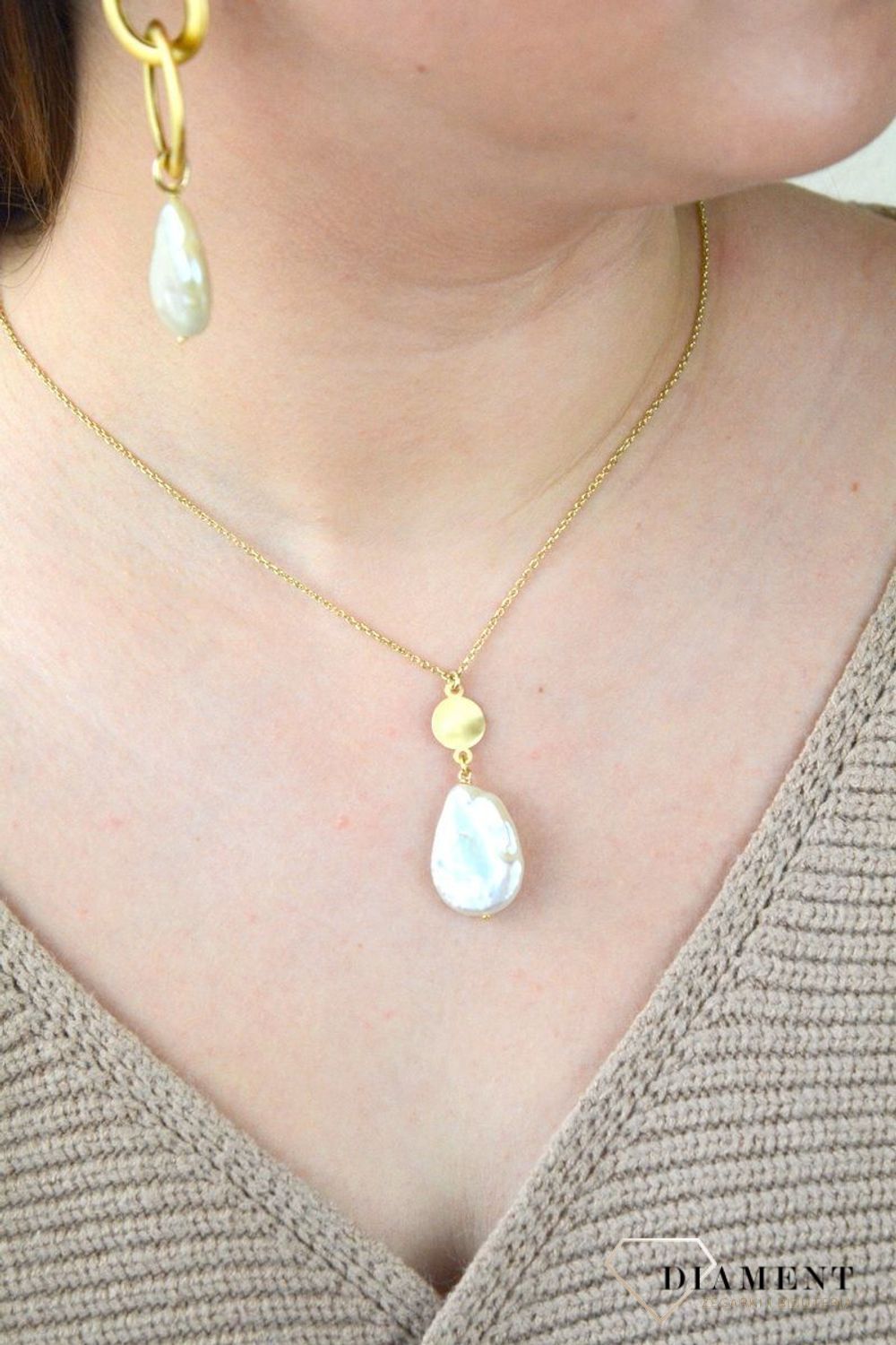 Pozłacany Naszyjnik Dall'acqua Sublime Perła 925 DIAMENT DIA-NSZ-5555-925.jpg