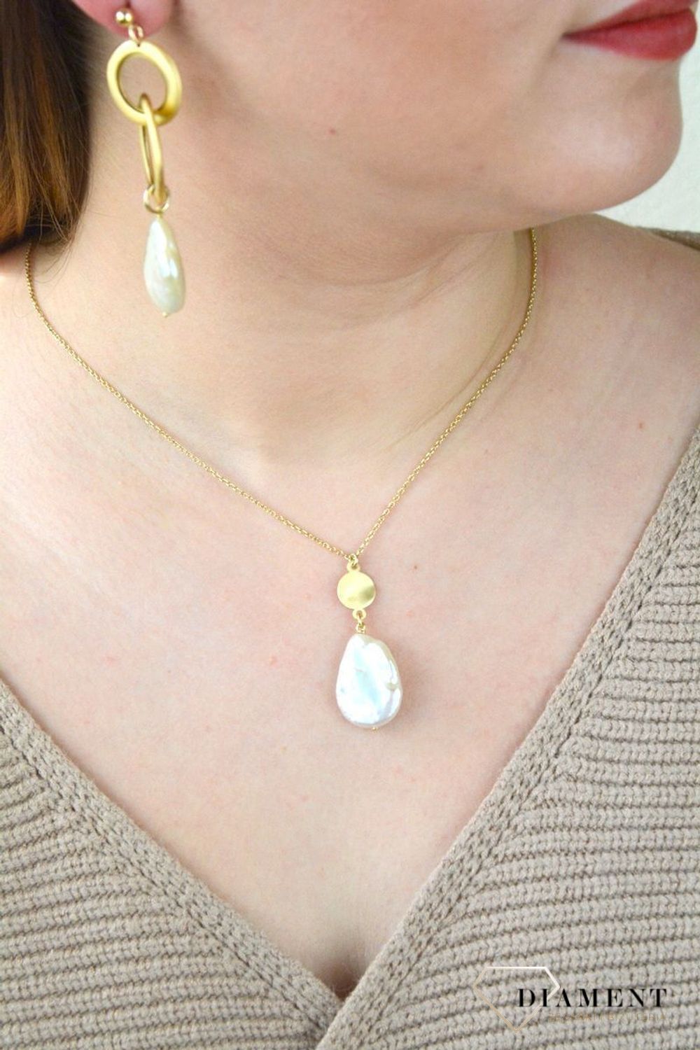 Pozłacany Naszyjnik Dall'acqua Sublime Perła 925 DIAMENT DIA-NSZ-5555-925.jpg