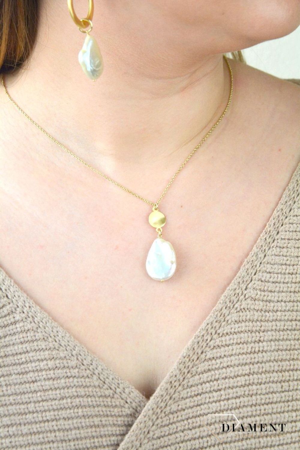 Pozłacany Naszyjnik Dall'acqua Sublime Perła 925 DIAMENT DIA-NSZ-5555-925.jpg