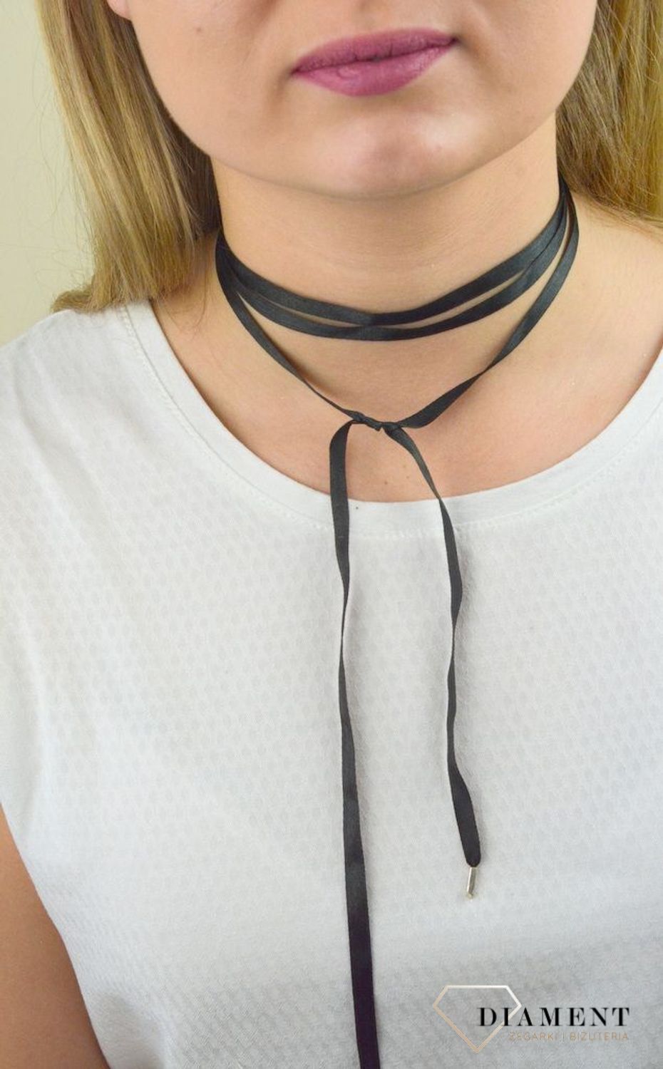 Naszyjnik damski choker czarna wstążka srebrne końcówki DIA-NSZ-5595-925.jpg