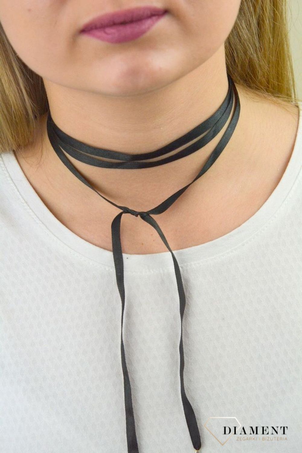 Naszyjnik damski choker czarna wstążka srebrne końcówki DIA-NSZ-5595-925.jpg