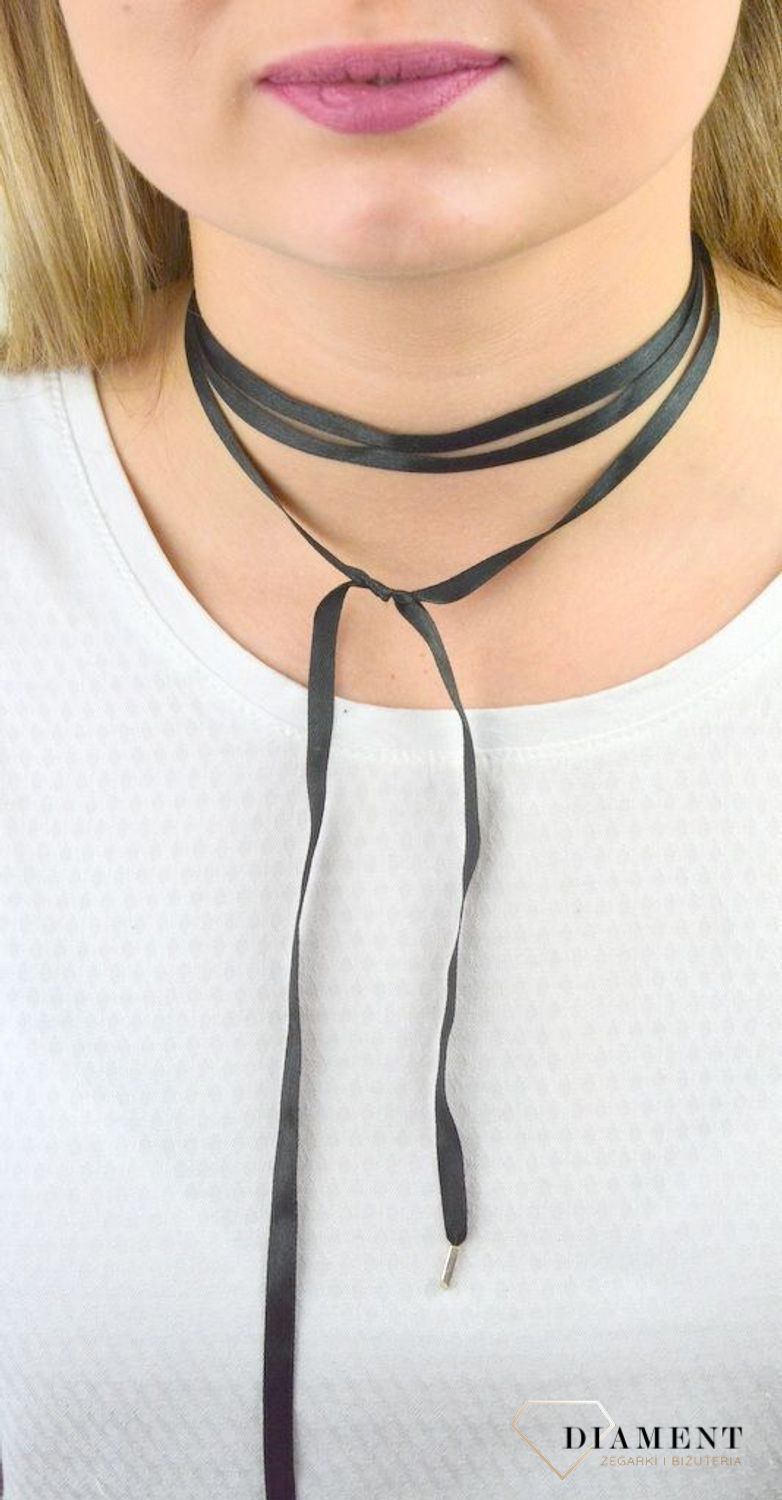 Naszyjnik damski choker czarna wstążka srebrne końcówki DIA-NSZ-5595-925.jpg