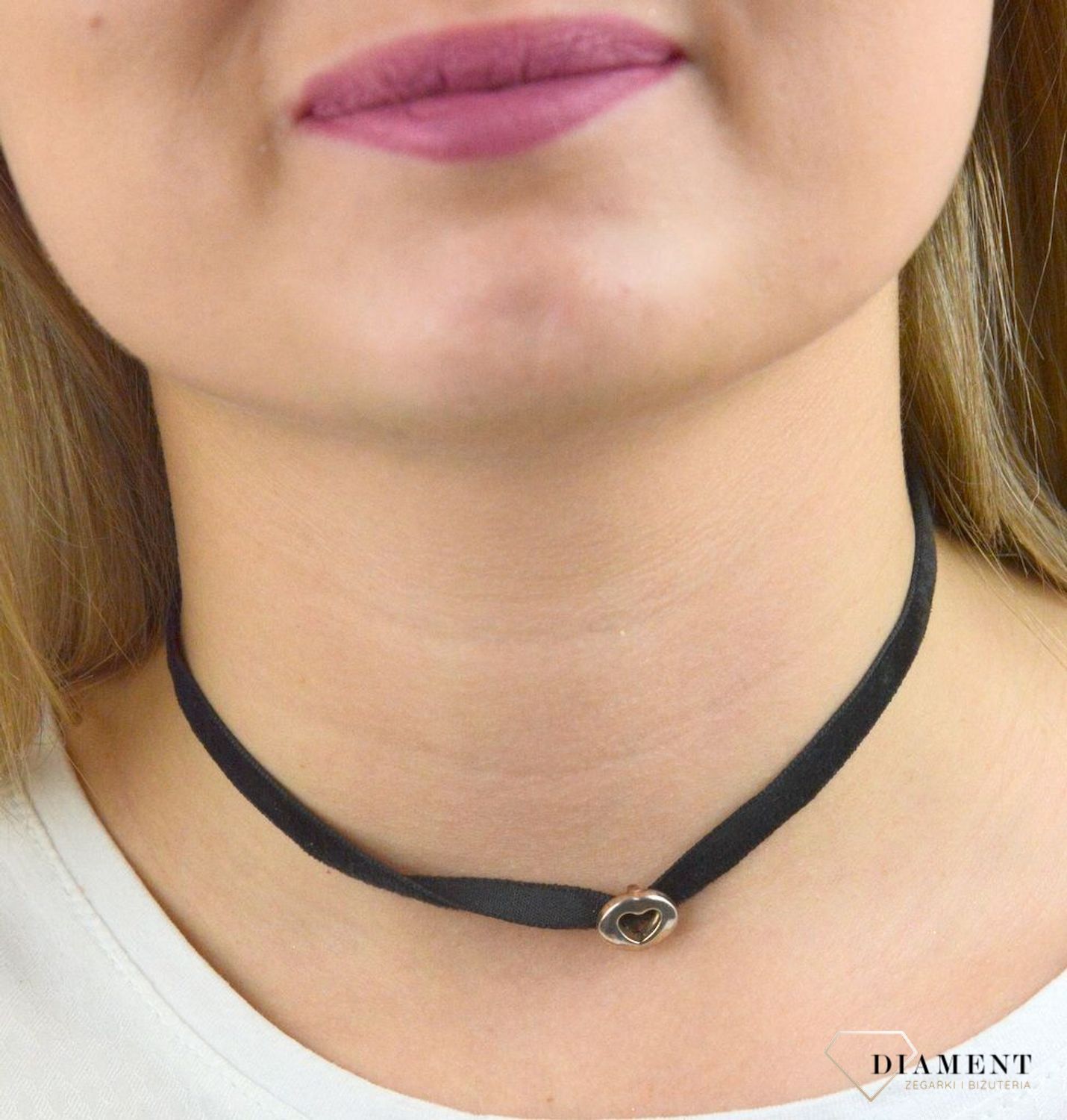 Naszyjnik damski czarny choker srebrne Serduszko DIA-NSZ-5597-925v.jpg