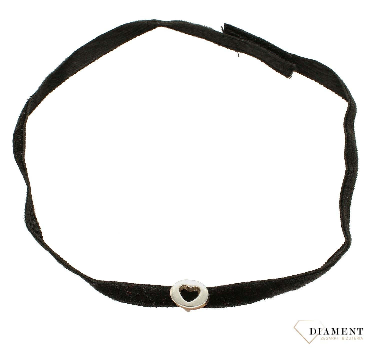 Naszyjnik damski czarny choker srebrne Serduszko DIA-NSZ-5597-925v.jpg