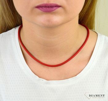 Łańcuszek damski Czerwony Kauczuk Srebrne zapięcie DIA-NSZ-5606-925. Naszyjnik czerwony do wisiorka. łańcuszek czerwony do zawieszki (2).JPG