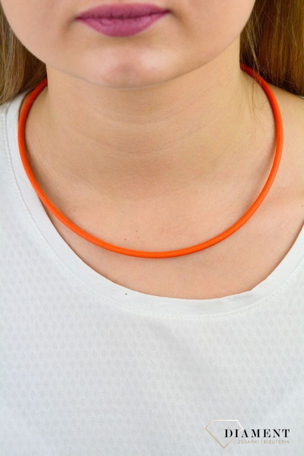Łańcuszek damski Pomarańczowy Kauczuk Srebrne zapięcie DIA-NSZ-5607-925v (1).jpg