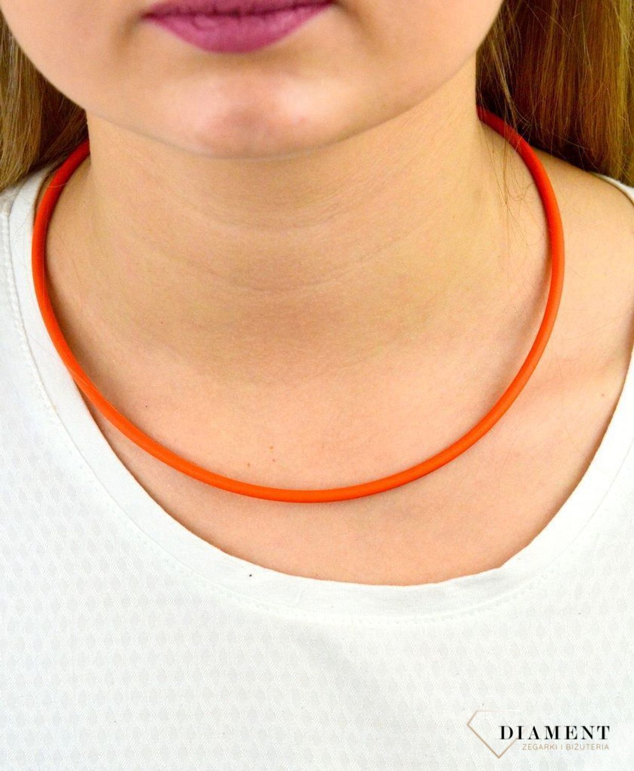 Łańcuszek damski Pomarańczowy Kauczuk Srebrne zapięcie DIA-NSZ-5607-925v (1).jpg