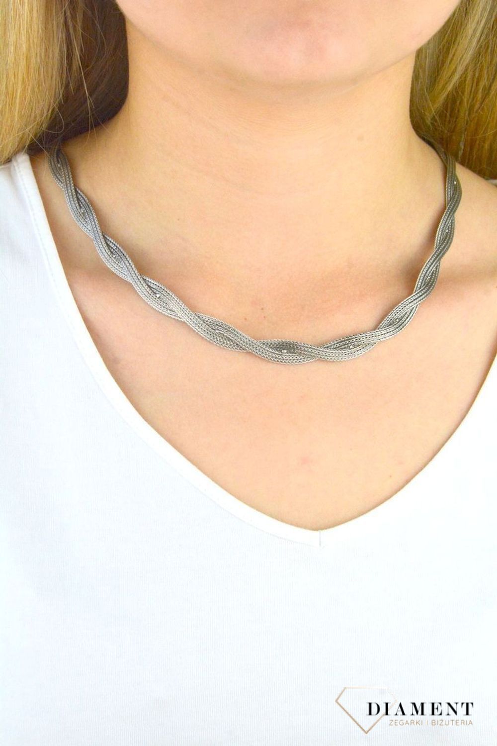 Srebrny naszyjnik Srebrna Kolia DIA-NSZ-5907-925. Srebrny naszyjnik. Naszyjnik szeroki. Srebrny naszyjnik typu kolia. Srebrny naszyjnik podwójny. Srebrna efektowna.jpg