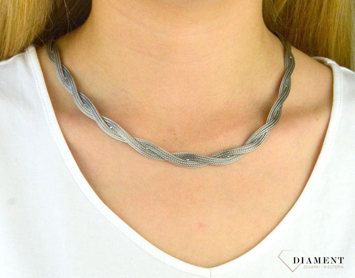 Srebrny naszyjnik Srebrna Kolia DIA-NSZ-5907-925. Srebrny naszyjnik. Naszyjnik szeroki. Srebrny naszyjnik typu kolia. Srebrny naszyjnik podwójny. Srebrna efektowna.jpg
