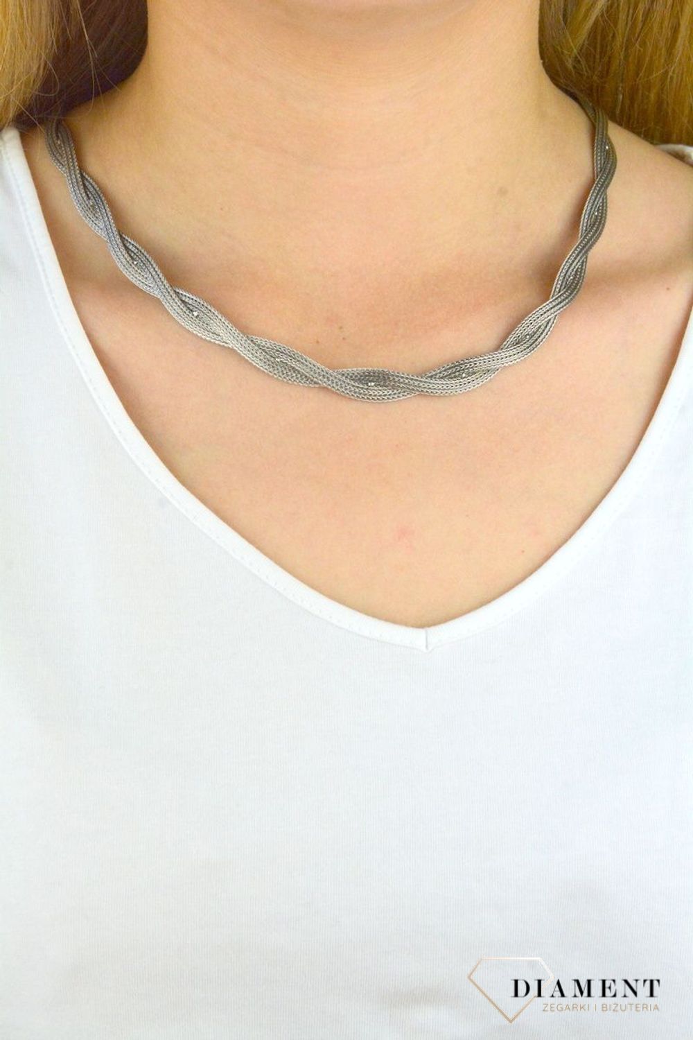 Srebrny naszyjnik Srebrna Kolia DIA-NSZ-5907-925. Srebrny naszyjnik. Naszyjnik szeroki. Srebrny naszyjnik typu kolia. Srebrny naszyjnik podwójny. Srebrna efektowna.jpg