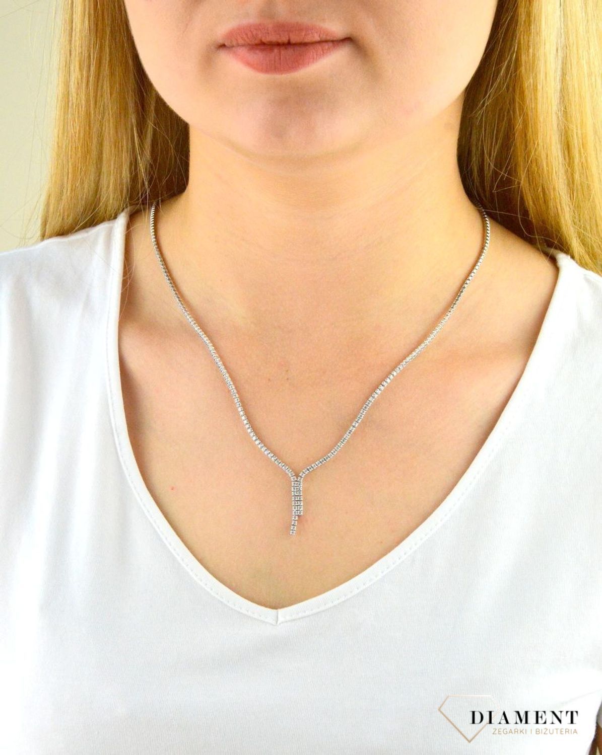 Srebrny naszyjnik  z cyrkoniami DIA-NSZ-5910-925. Srebrny naszyjnik. Naszyjnik srebrny z cyrkoniami. Naszyjnik srebrny elegancki. Srebrny naszyjnik dla każdej kobiety..jpg