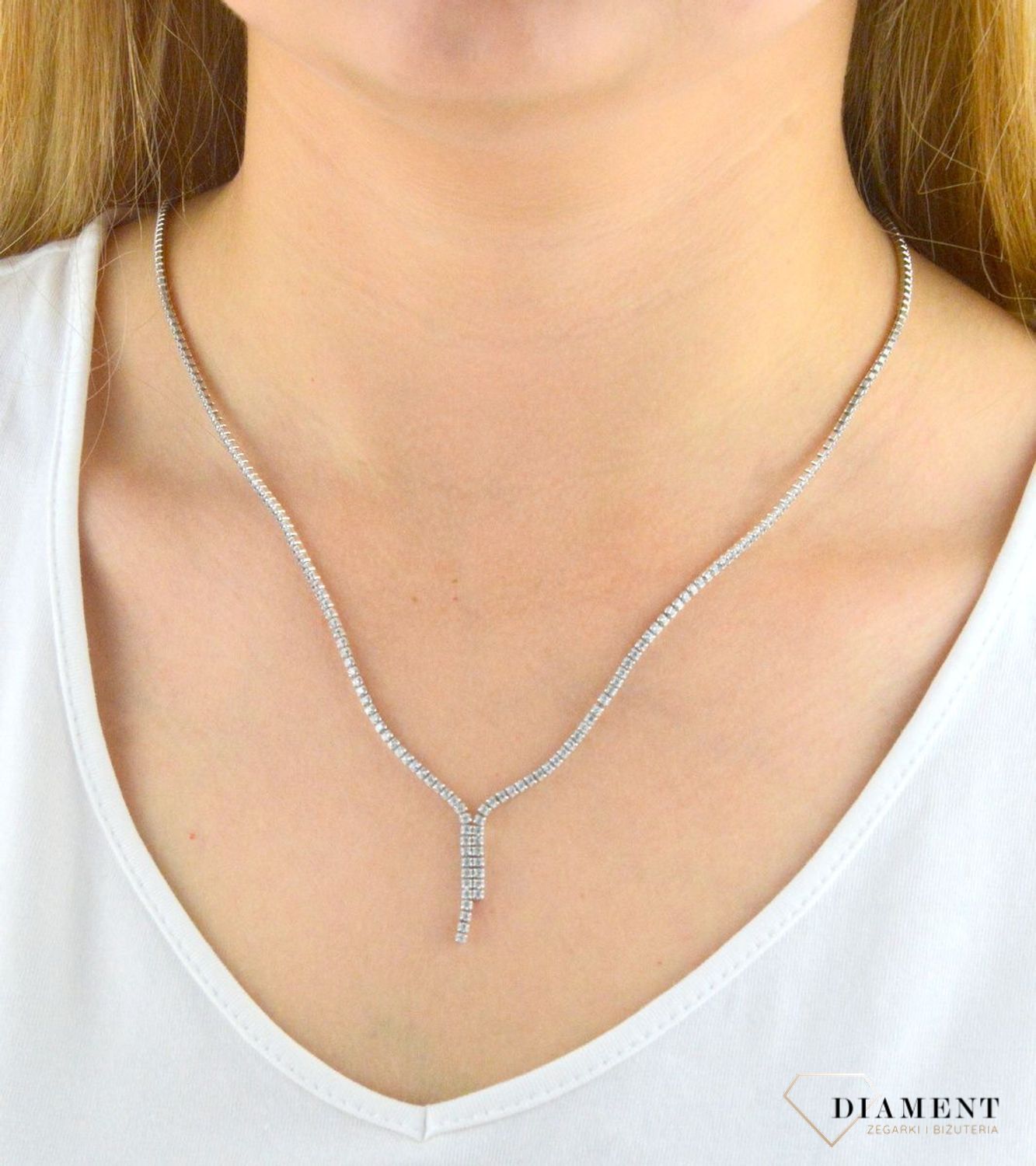Srebrny naszyjnik  z cyrkoniami DIA-NSZ-5910-925. Srebrny naszyjnik. Naszyjnik srebrny z cyrkoniami. Naszyjnik srebrny elegancki. Srebrny naszyjnik dla każdej kobiety..jpg