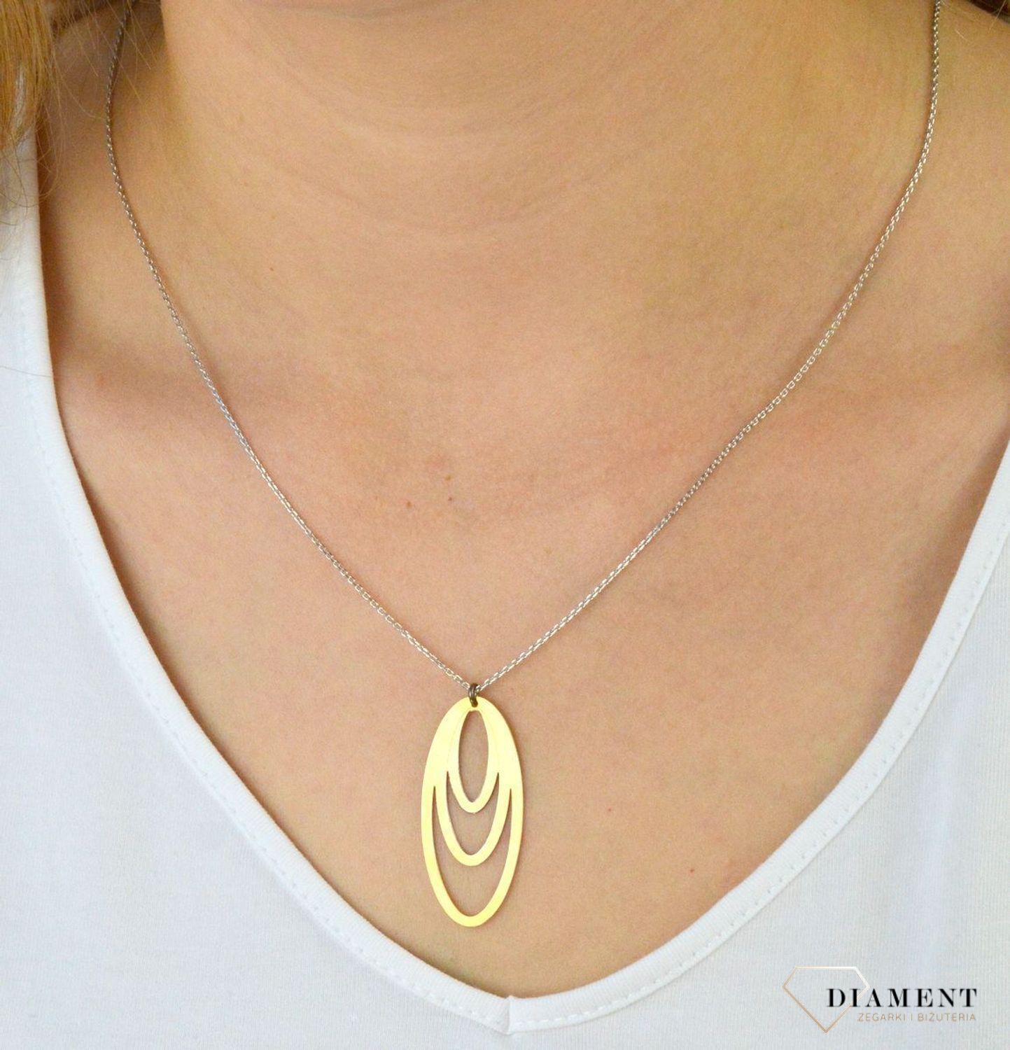Naszyjnik srebrny pozłacany podwójny owal DIA-NSZ-5936-925. Naszyjnik z zawieszką. Pozłacany naszyjnik. Srebrny naszyjnik pozłacany z podwójnym owalem. idealny pomysł na prezent..jpg