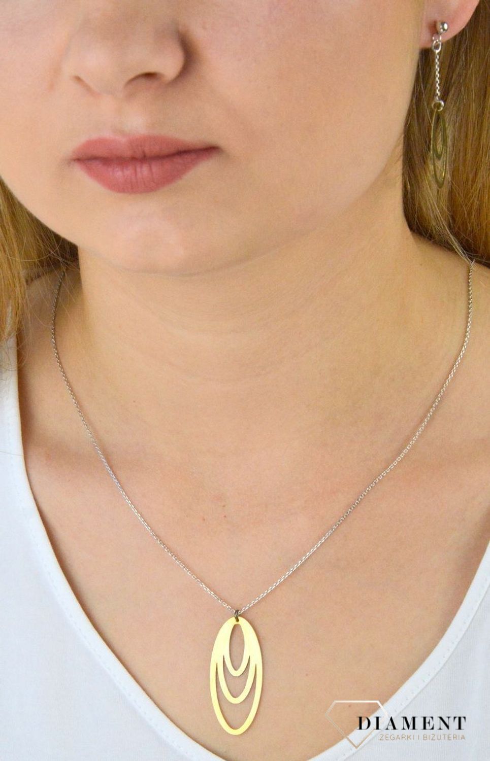 Naszyjnik srebrny pozłacany podwójny owal DIA-NSZ-5936-925. Naszyjnik z zawieszką. Pozłacany naszyjnik. Srebrny naszyjnik pozłacany z podwójnym owalem. idealny pomysł na prezent..jpg