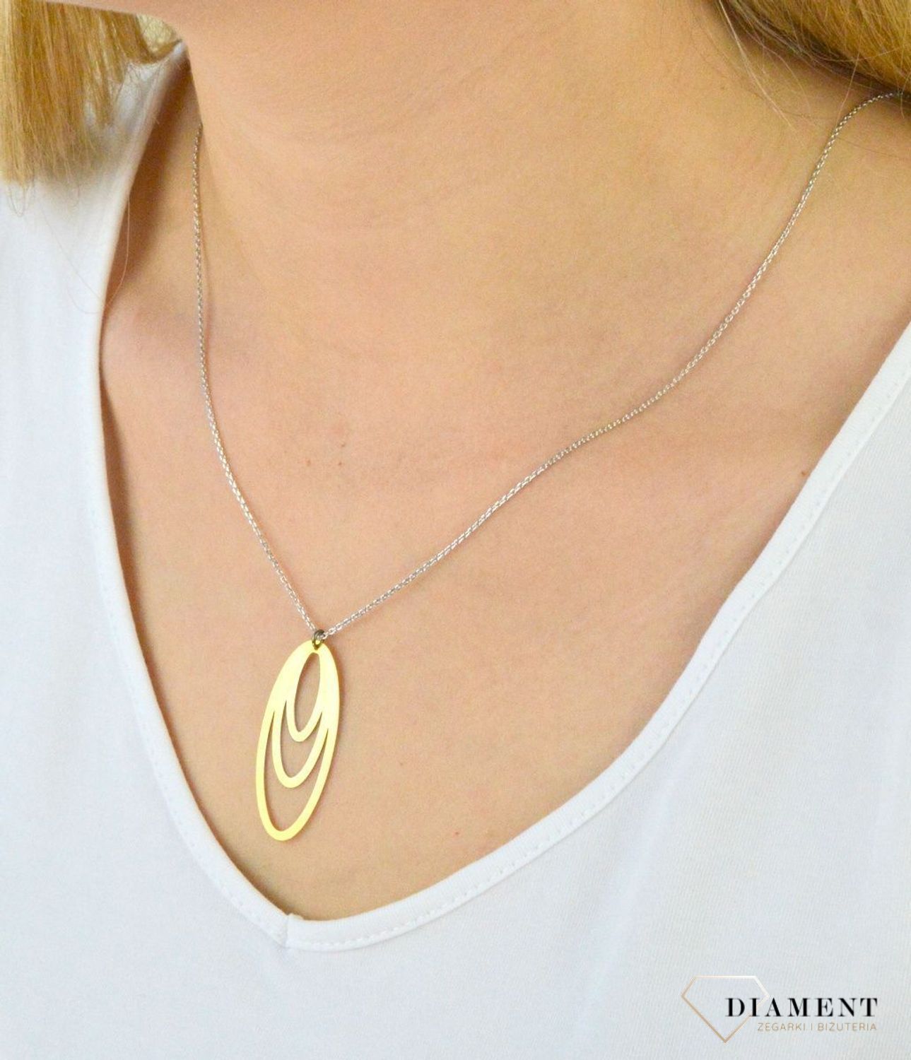 Naszyjnik srebrny pozłacany podwójny owal DIA-NSZ-5936-925. Naszyjnik z zawieszką. Pozłacany naszyjnik. Srebrny naszyjnik pozłacany z podwójnym owalem. idealny pomysł na prezent..jpg