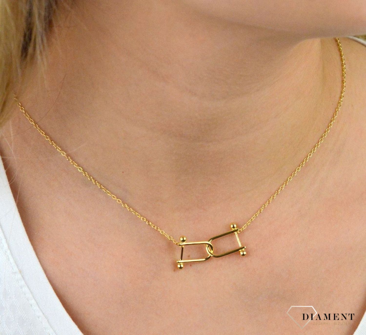 Naszyjnik pozłacany  dwie podkówki  925 DIAMENT DIA-NSZ-5943-925 💎 Niezwykle szykowny naszyjnik wykonany z najwyższej jakości srebra to elegancki dodatek do wielu.jpg