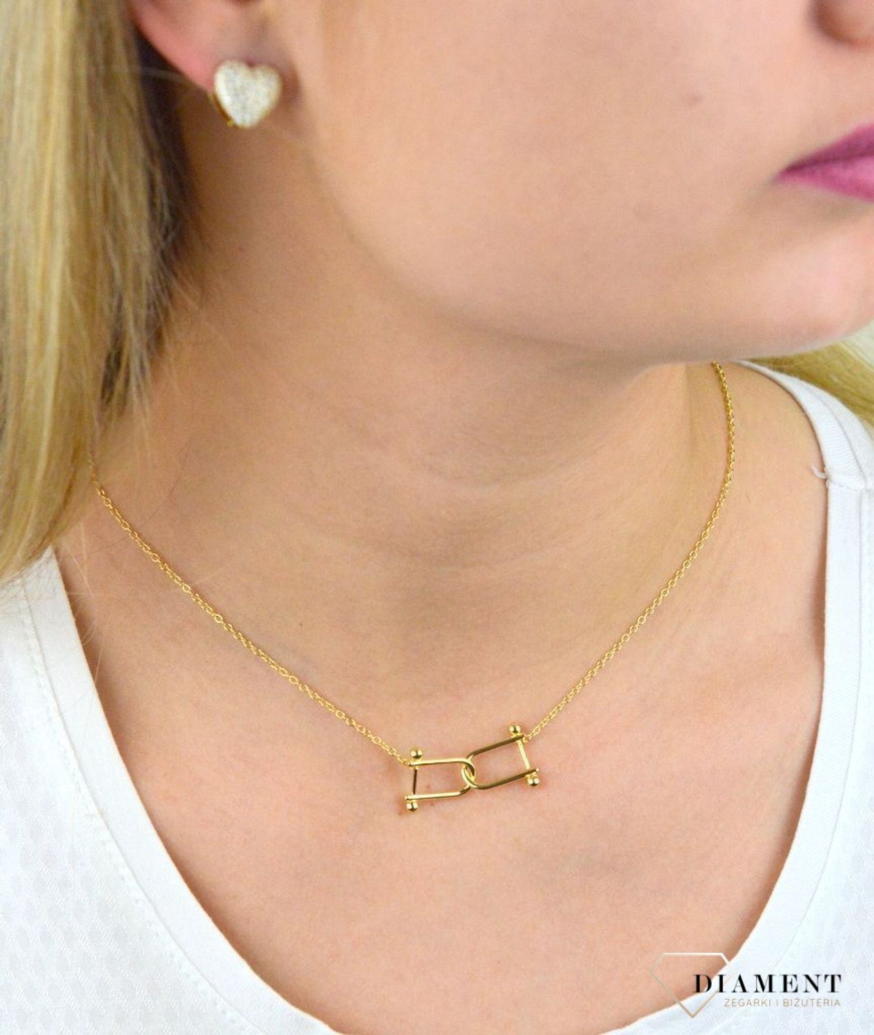 Naszyjnik pozłacany  dwie podkówki  925 DIAMENT DIA-NSZ-5943-925 💎 Niezwykle szykowny naszyjnik wykonany z najwyższej jakości srebra to elegancki dodatek do wielu.jpg