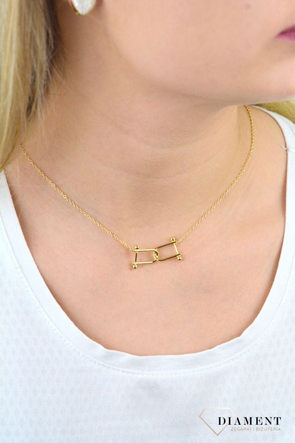 Naszyjnik pozłacany  dwie podkówki  925 DIAMENT DIA-NSZ-5943-925 💎 Niezwykle szykowny naszyjnik wykonany z najwyższej jakości srebra to elegancki dodatek do wielu.jpg