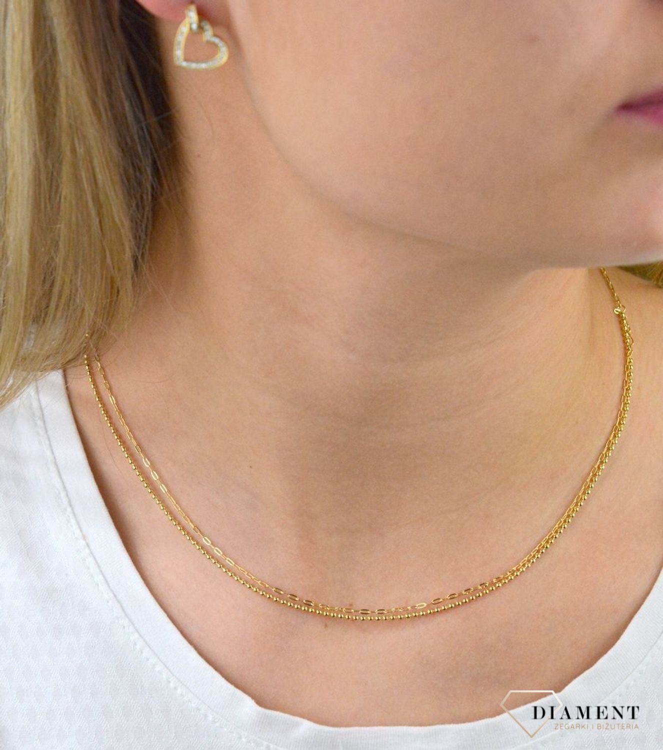 Naszyjnik srebrny pozłacany  Podwójne sploty  925 DIAMENT DIA-NSZ-5946-925 💎 Niezwykle szykowny naszyjnik wykonany z najwyższej jakości srebra to elegancki dodatek do wielu stylizacji..jpg