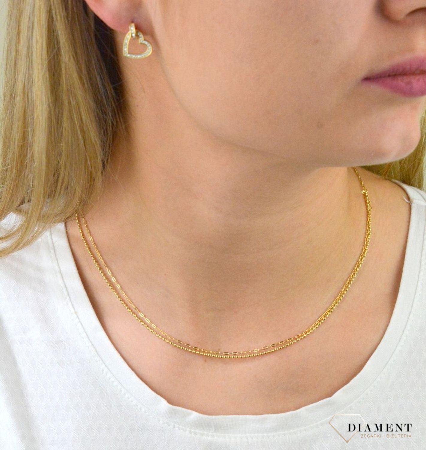 Naszyjnik srebrny pozłacany  Podwójne sploty  925 DIAMENT DIA-NSZ-5946-925 💎 Niezwykle szykowny naszyjnik wykonany z najwyższej jakości srebra to elegancki dodatek do wielu stylizacji..jpg