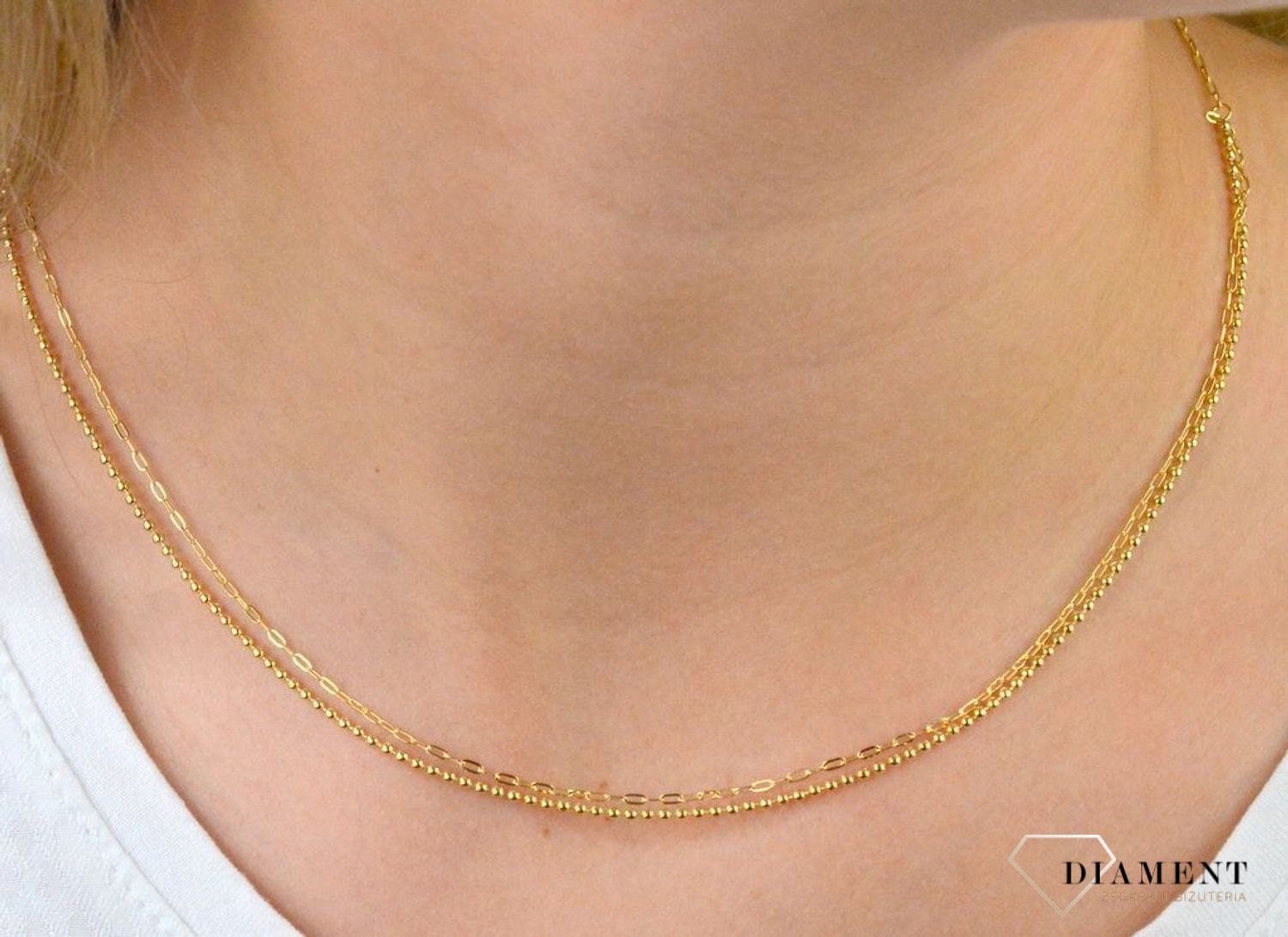 Naszyjnik srebrny pozłacany  Podwójne sploty  925 DIAMENT DIA-NSZ-5946-925 💎 Niezwykle szykowny naszyjnik wykonany z najwyższej jakości srebra to elegancki dodatek do wielu stylizacji..jpg