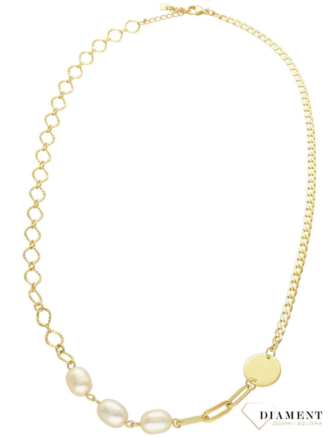 Naszyjnik pozłacany z perłami  Finezyjne połączenie  925 DIA-NSZ-5947-925 💎 Niezwykle szykowny naszyjnik wykonany z najwyższej jakości srebra to elegancki dodatek do wielu.jpg