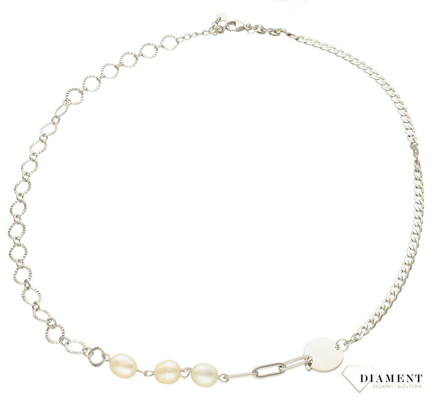 Naszyjnik srebrny z perłami  Fantazyjne połączenie  925 DIA-NSZ-5947B-925 💎 Niezwykle szykowny naszyjnik wykonany z najwyższej jakości srebra to elegancki dodatek do wielu styliz.jpg