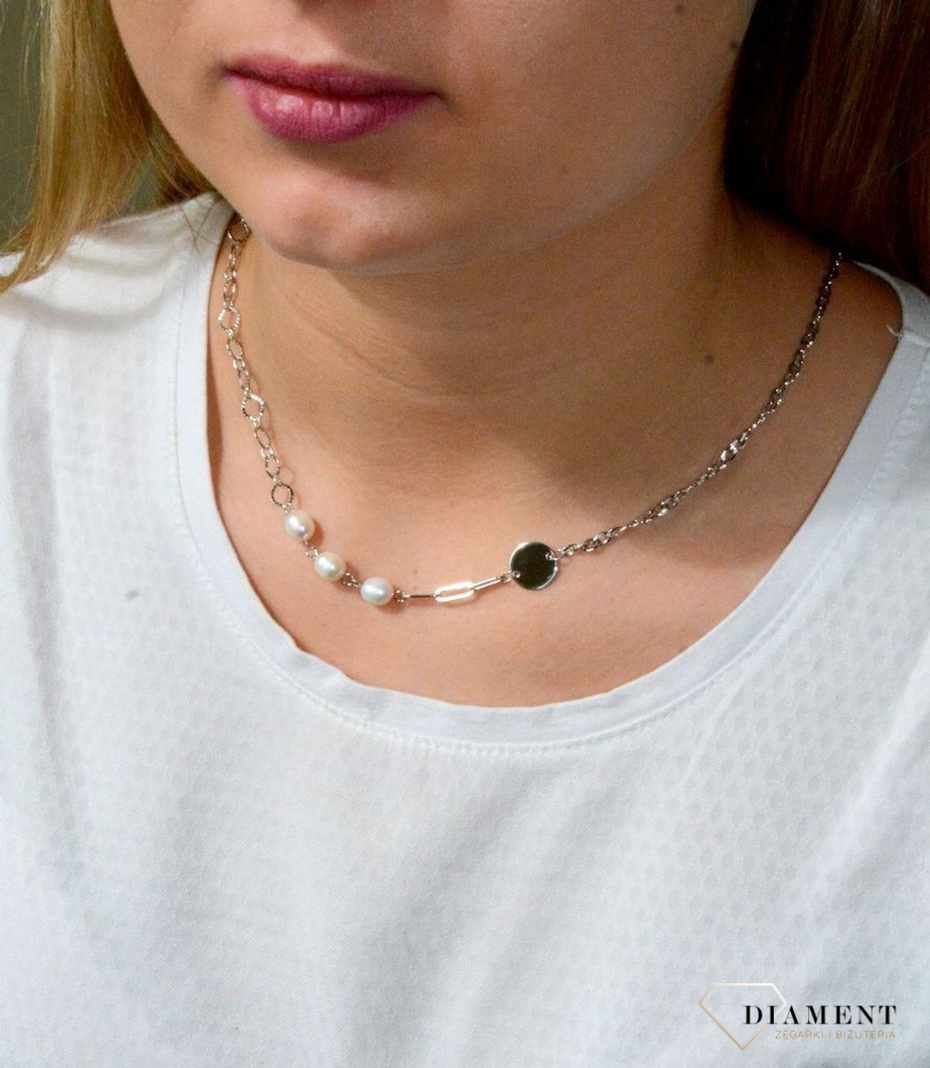 Naszyjnik srebrny z perłami  Fantazyjne połączenie  925 DIA-NSZ-5947B-925 💎 Niezwykle szykowny naszyjnik wykonany z najwyższej jakości srebra to elegancki dodatek do wielu styliz.jpg