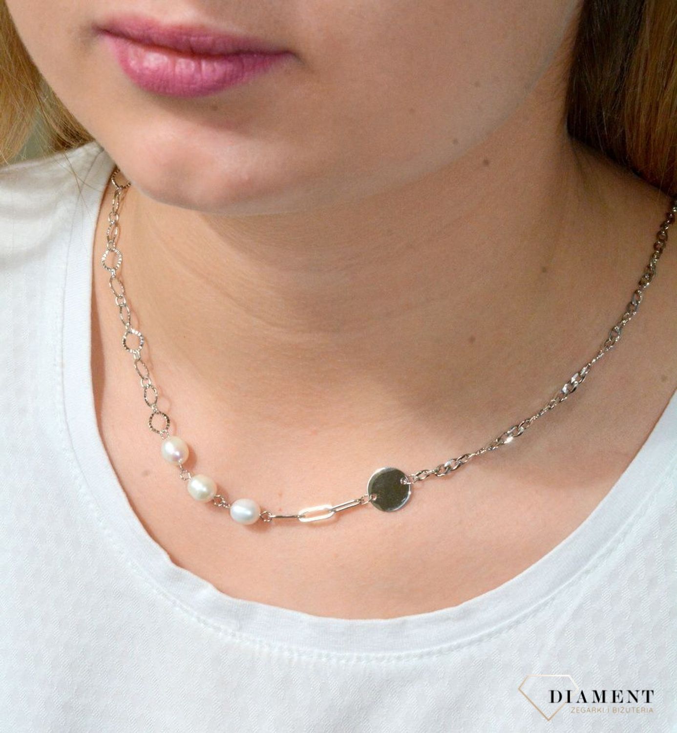 Naszyjnik srebrny z perłami  Fantazyjne połączenie  925 DIA-NSZ-5947B-925 💎 Niezwykle szykowny naszyjnik wykonany z najwyższej jakości srebra to elegancki dodatek do wielu styliz.jpg