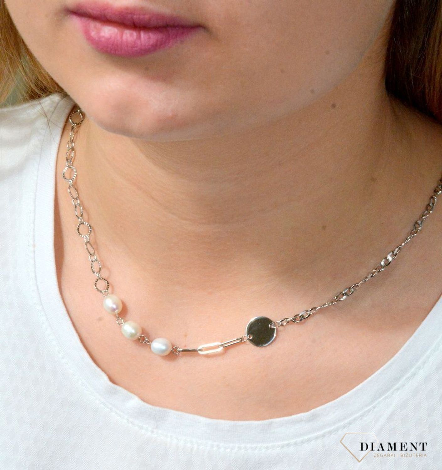 Naszyjnik srebrny z perłami  Fantazyjne połączenie  925 DIA-NSZ-5947B-925 💎 Niezwykle szykowny naszyjnik wykonany z najwyższej jakości srebra to elegancki dodatek do wielu styliz.jpg