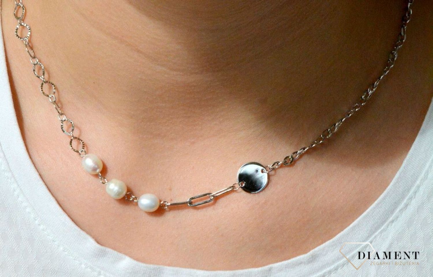 Naszyjnik srebrny z perłami  Fantazyjne połączenie  925 DIA-NSZ-5947B-925 💎 Niezwykle szykowny naszyjnik wykonany z najwyższej jakości srebra to elegancki dodatek do wielu styliz.jpg