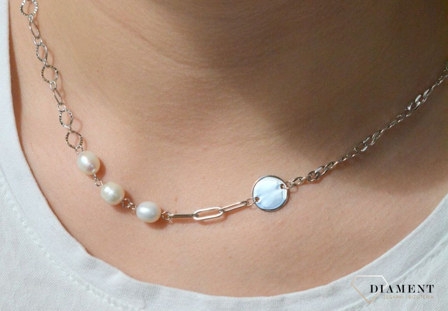 Naszyjnik srebrny z perłami  Fantazyjne połączenie  925 DIA-NSZ-5947B-925 💎 Niezwykle szykowny naszyjnik wykonany z najwyższej jakości srebra to elegancki dodatek do wielu styliz.jpg