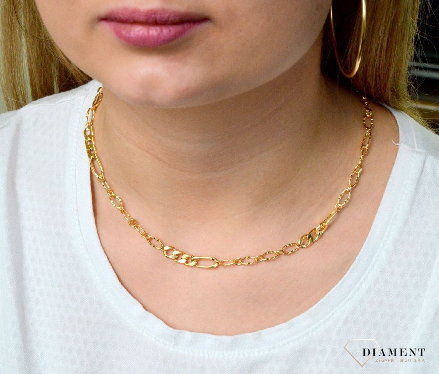 Naszyjnik srebrny pozłacany  Nowoczesne połączenie  925 DIAMENT DIA-NSZ-5948-925. 💎 Niezwykle szykowny naszyjnik wykonany z najwyższej jakości srebra to elegancki dodatek do wielu sty.jpg