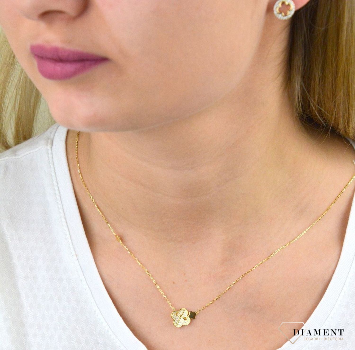 Naszyjnik pozłacany  Olśniewająca koniczynka  925 DIAMENT DIA-NSZ-5952-925 💎 Niezwykle szykowny naszyjnik wykonany z najwyższej jakości srebra to elegancki dodatek do wiel.jpg