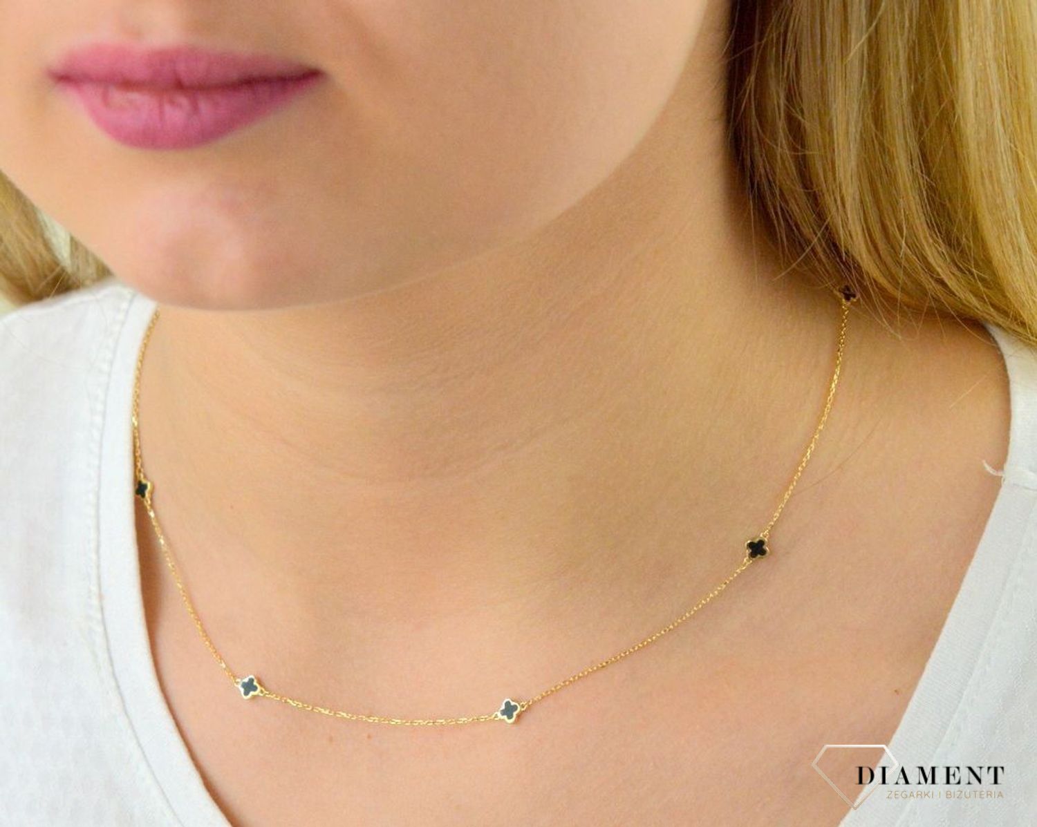 Naszyjnik pozłacany  Czarne koniczynki  925 DIAMENT DIA-NSZ-5953-925  Niezwykle szykowny naszyjnik wykonany z najwyższej jakości srebra to elegancki dodatek do wielu.jpg