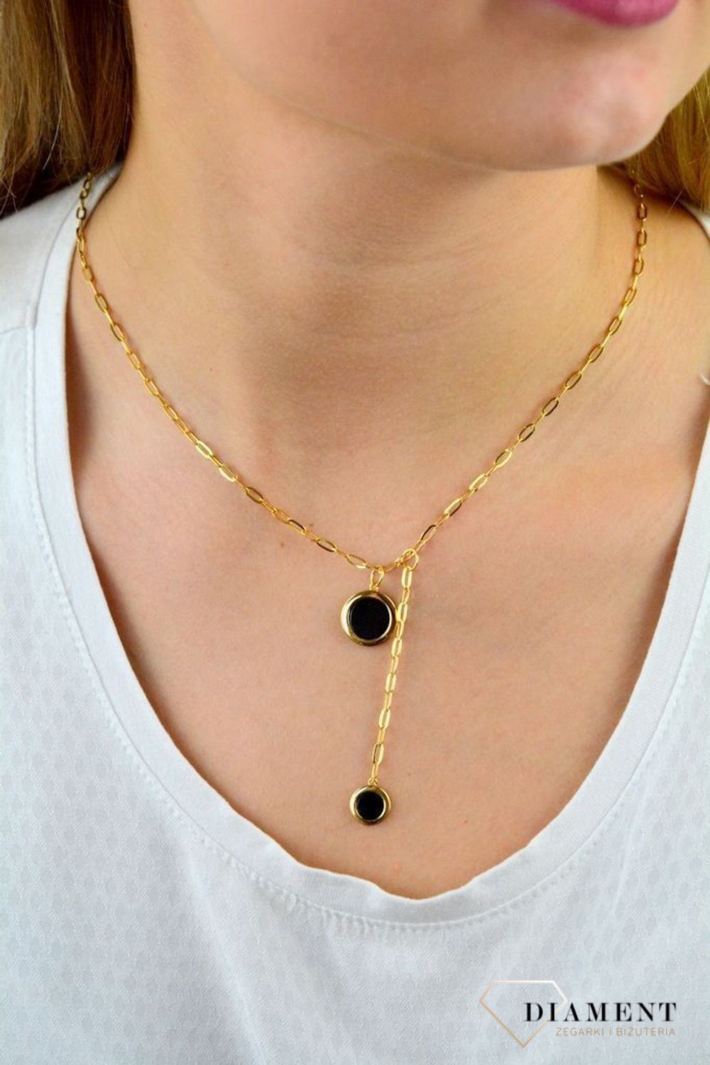 Naszyjnik pozłacany  Podwójny element  925 DIAMENT DIA-NSZ-5954-925 💎 Niezwykle szykowny naszyjnik wykonany z najwyższej jakości srebra to elegancki dodatek do wielu styliza.jpg