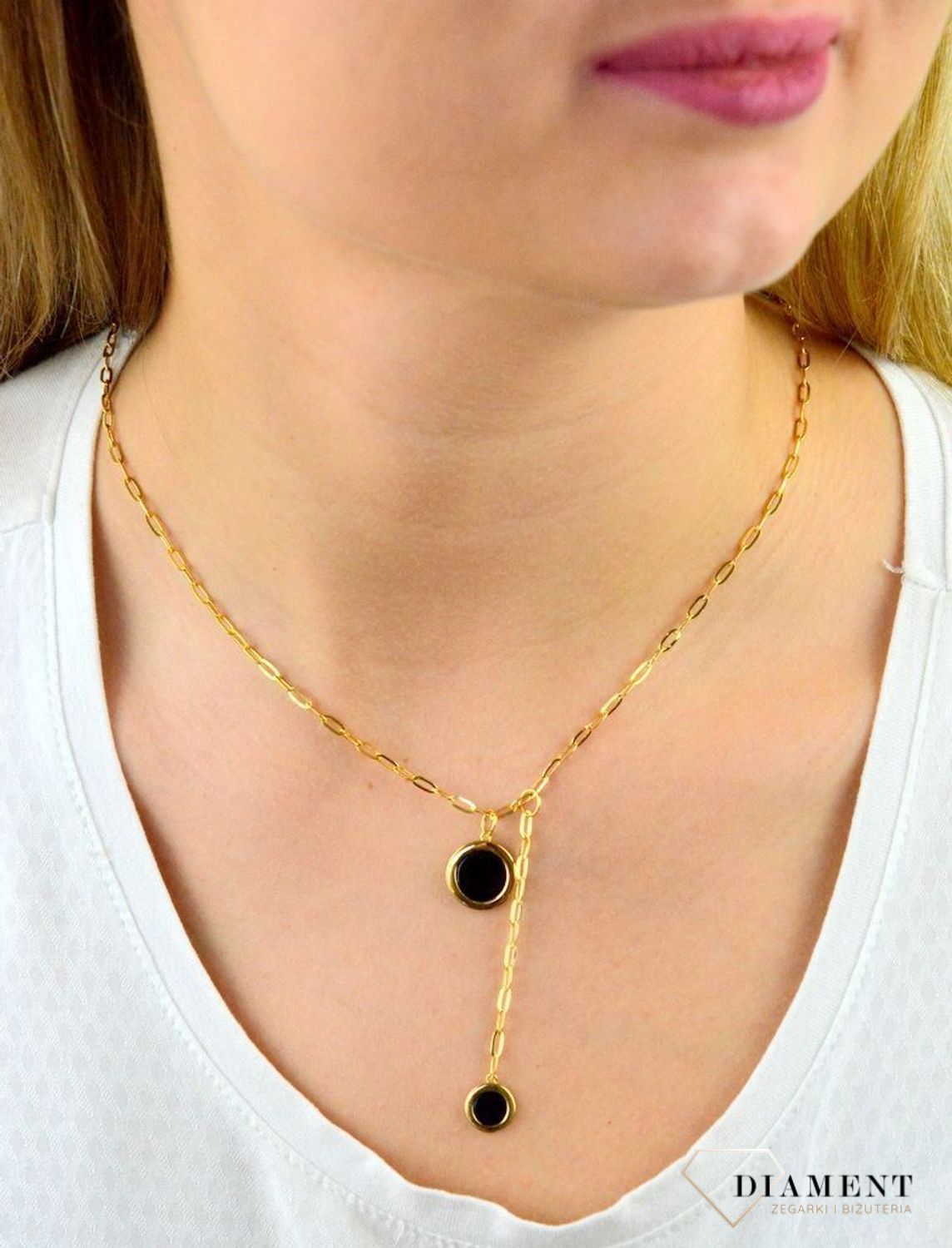 Naszyjnik pozłacany  Podwójny element  925 DIAMENT DIA-NSZ-5954-925 💎 Niezwykle szykowny naszyjnik wykonany z najwyższej jakości srebra to elegancki dodatek do wielu styliza.jpg