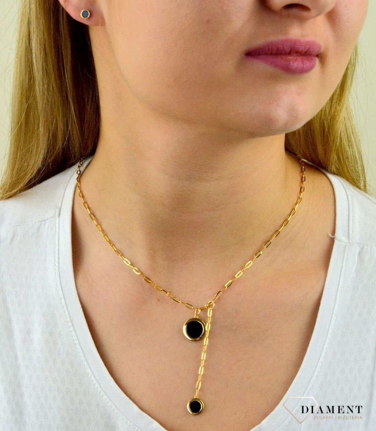 Naszyjnik pozłacany  Podwójny element  925 DIAMENT DIA-NSZ-5954-925 💎 Niezwykle szykowny naszyjnik wykonany z najwyższej jakości srebra to elegancki dodatek do wielu styliza.jpg