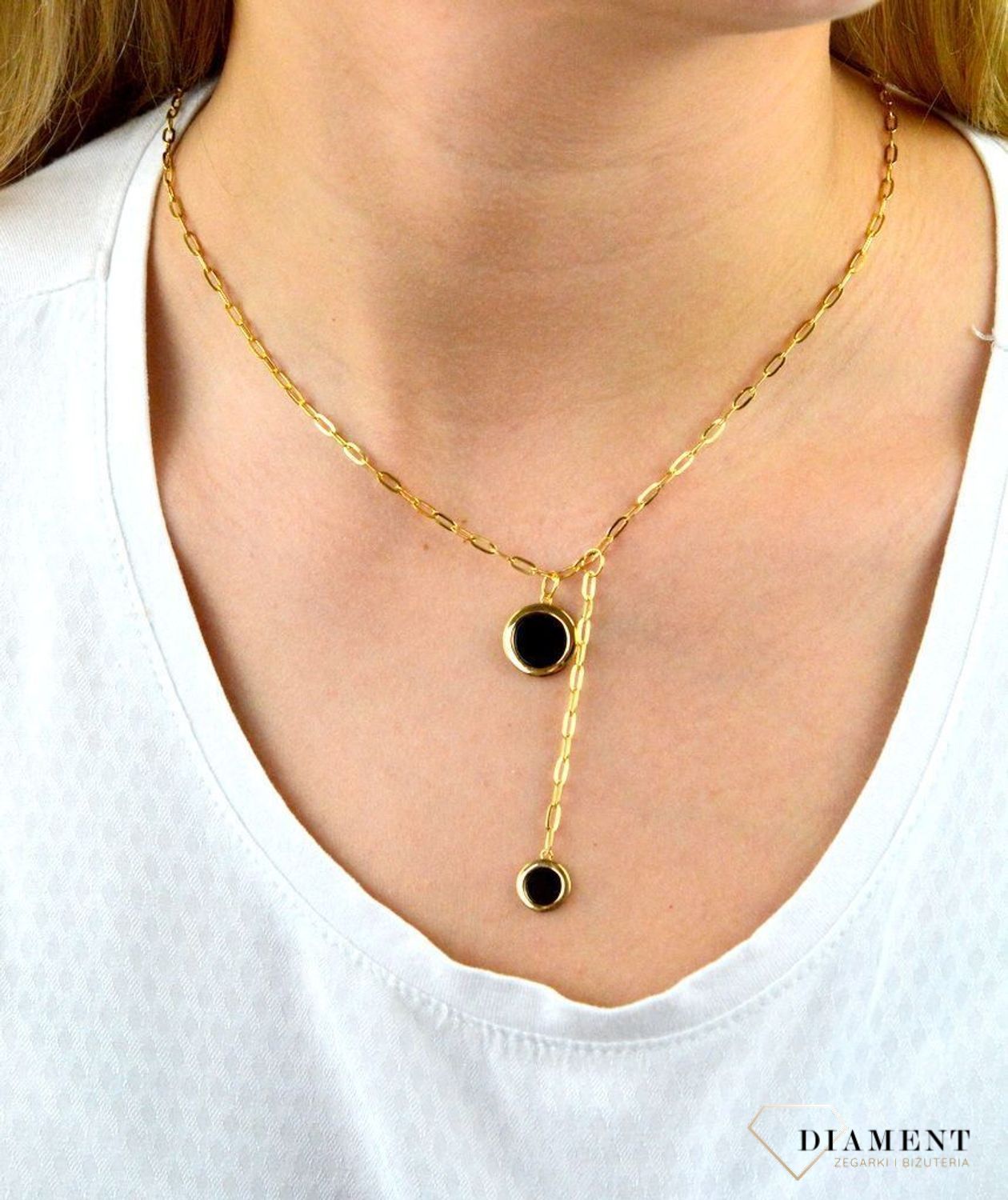 Naszyjnik pozłacany  Podwójny element  925 DIAMENT DIA-NSZ-5954-925 💎 Niezwykle szykowny naszyjnik wykonany z najwyższej jakości srebra to elegancki dodatek do wielu styliza.jpg
