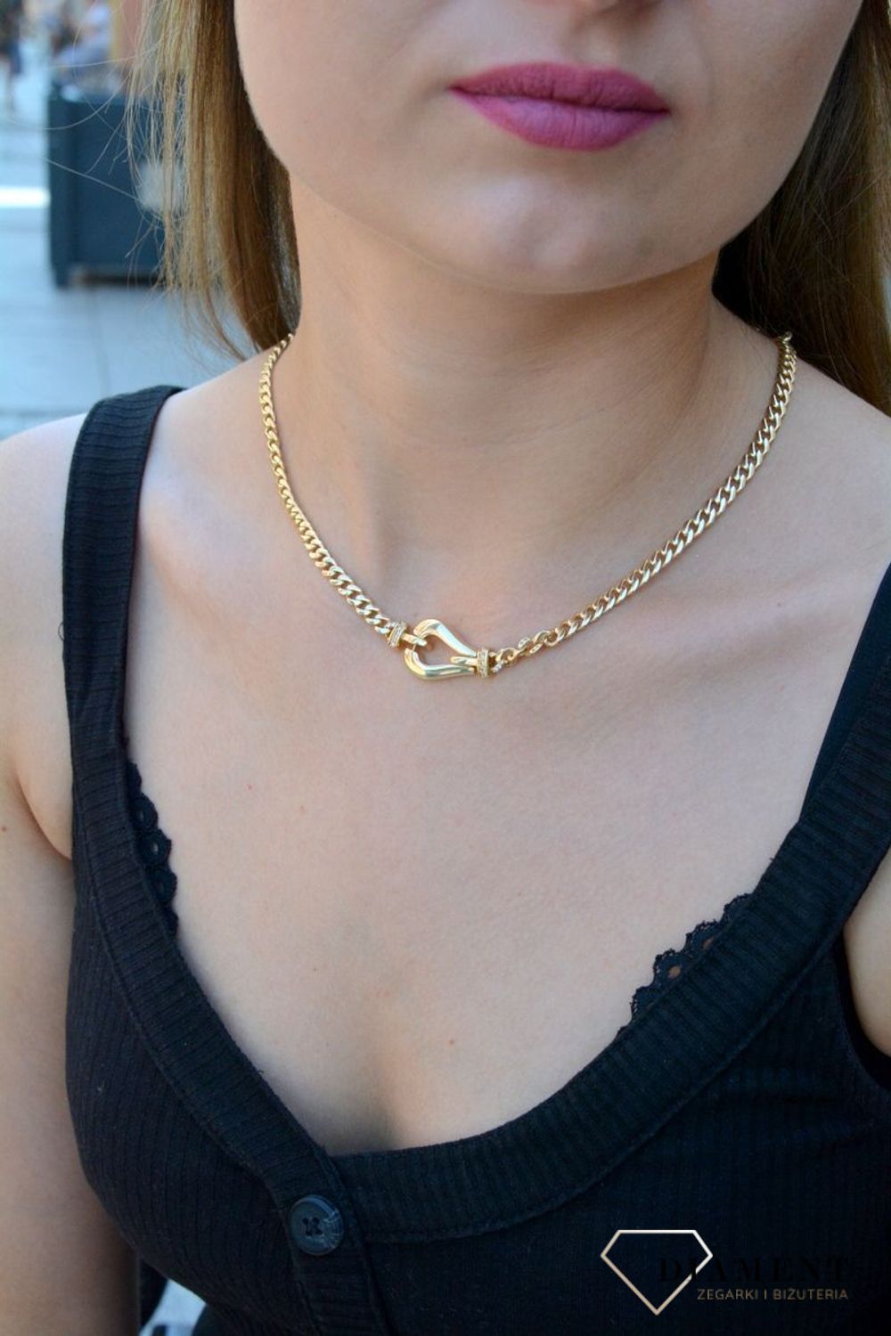 Złoty naszyjnik 585 z dużym elementem ozdobnym DIA-NSZ-6196-585. Złoty naszyjnik. Złoty naszyjnik pancerka. Złoty naszyjnik pancerka damski. Złoty naszyjnik z zawieszką. Złoty  (1).jpg