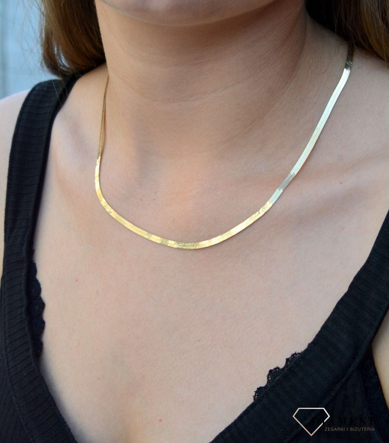 Złoty naszyjnik taśma płaska żmijka DIA-NSZ-6215-585. Złoty naszyjnik taśma. Złoty naszyjnik żmijka. Złoty naszyjnik kolia. Złoty naszyjnik damski płaski. Złoty naszyjnik idealny na prezent. Złoty naszyjn.jpg