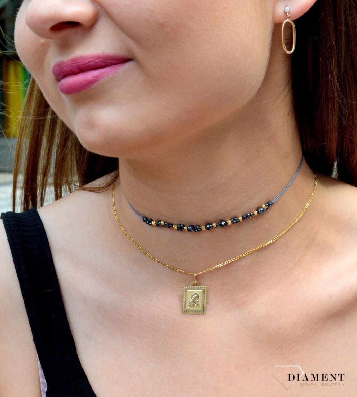 Choker złoty 585 na sznureczku ze złotymi kuleczkami i kamieniem hematyt DIA-NSZ-6465-585. Naszyjnik ze złotem. Naszyjnik na sznureczku. Naszyjnik na sznureczku ze złotymi kulkami. Naszyjnik idealny na lato. Naszyjnik z kami.jpg