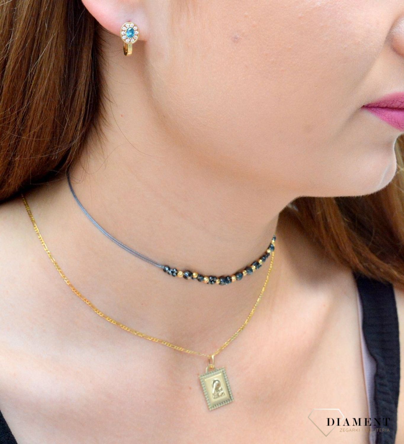 Choker złoty 585 na sznureczku ze złotymi kuleczkami i kamieniem hematyt DIA-NSZ-6465-585. Naszyjnik ze złotem. Naszyjnik na sznureczku. Naszyjnik na sznureczku ze złotymi kulkami. Naszyjnik idealny na lato. Naszyjnik z kami.jpg