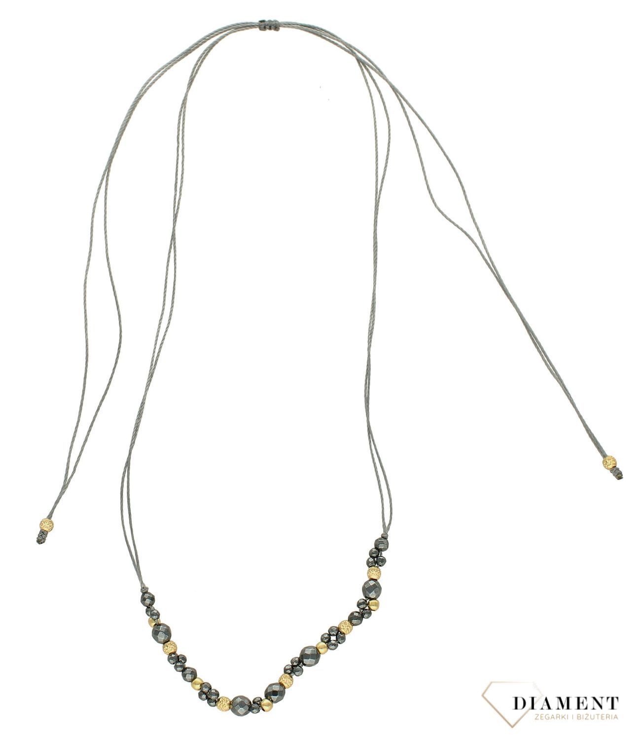 Choker złoty 585 na sznureczku ze złotymi kuleczkami i kamieniem hematyt DIA-NSZ-6465-585. Naszyjnik ze złotem. Naszyjnik na sznureczku. Naszyjnik na sznureczku ze złotymi kulkami. Naszyjnik idealny na lato. Naszyjnik z kami.jpg